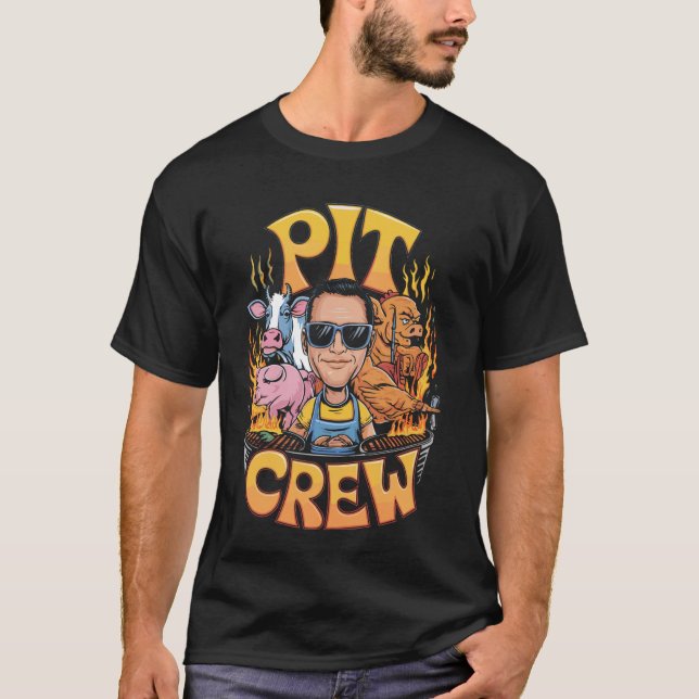 Camiseta Pit Crew BBQ Vaca Cerdo Pollo (Anverso)