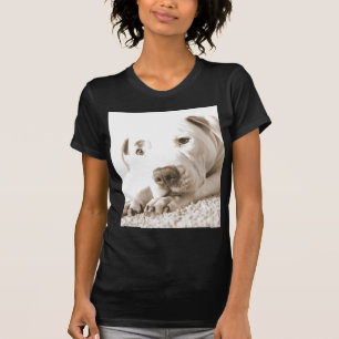 Camiseta pitbull blanco amistoso somnoliento odia la acción