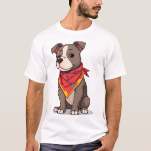 Camiseta Pitbull Bonito con Bandana Gif de Amante de Perro 