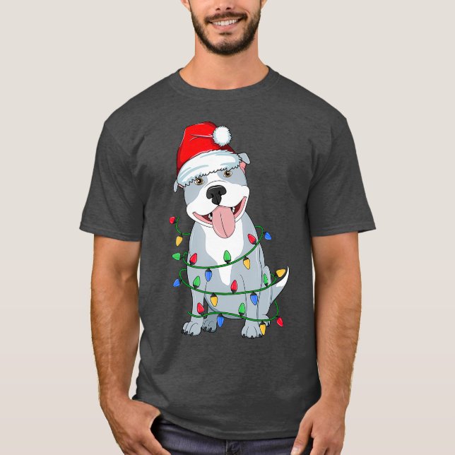 Camiseta Pitbull Christmas Tree Light Santa Dog Xmas Kid (Anverso)