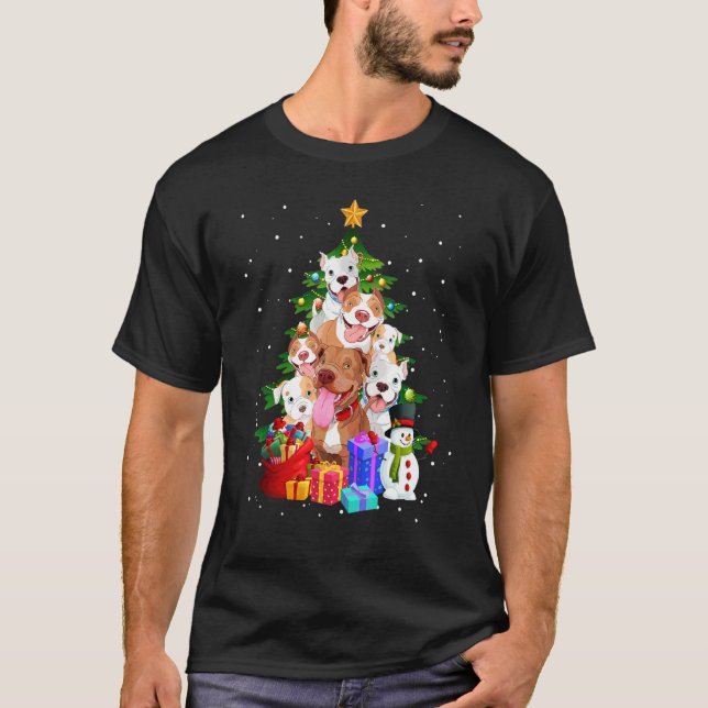 Camiseta Pitbull Christmas Tree Lights Dog (Anverso)