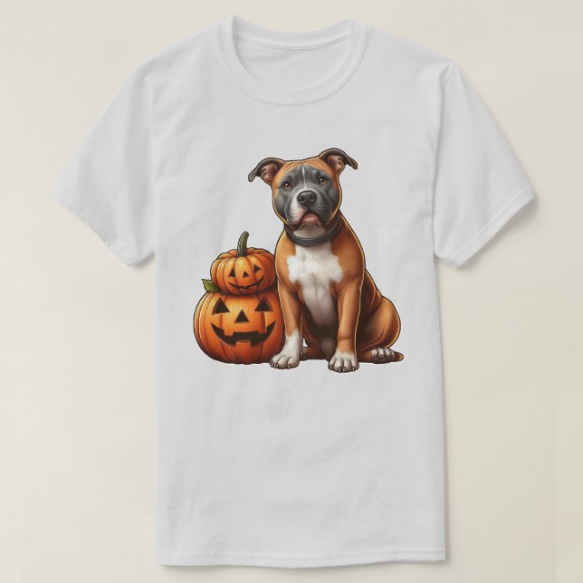 Camiseta Pitbull con calabazas de Halloween (Diseño del anverso)
