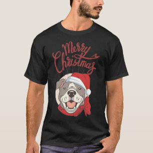 Camiseta Pitbull Con Cinta Roja Y Santa Hat Merry C