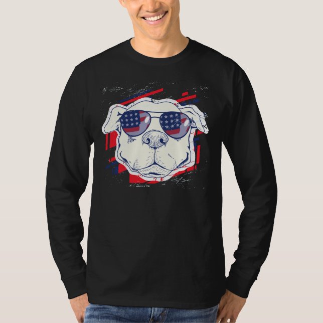 Camiseta Pitbull Con Gafas De Sol Y Bandera De Los Estados  (Anverso)