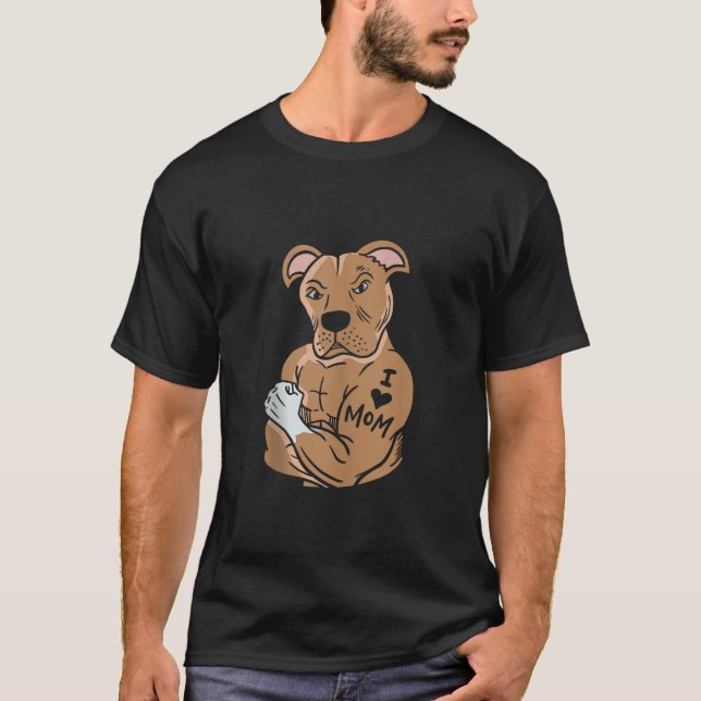 Camiseta Pitbull Con Tattoo Amo A Mamá Por Dueña De Pitbul (Anverso)