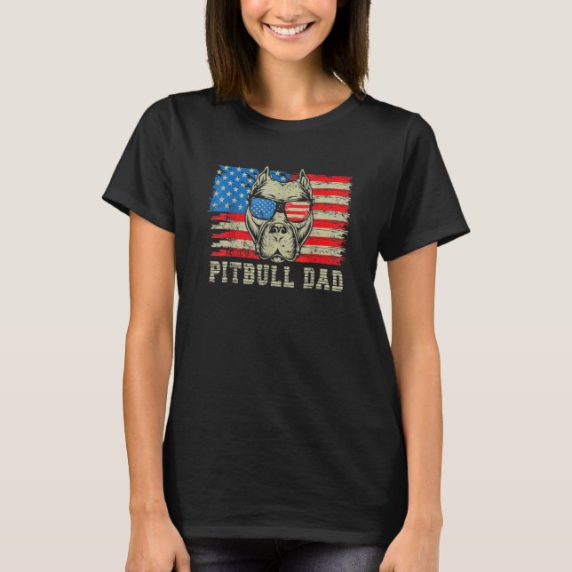 Camiseta Pitbull Dad American Pit Bulldog Bandera Estadouni (Anverso)