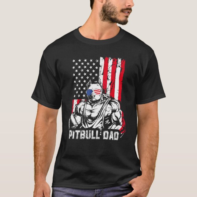 Camiseta Pitbull Dad Muscle Mascota Perro Bandera Americana (Anverso)