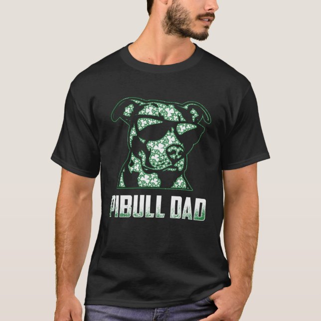 Camiseta Pitbull Dad Shamrocks Glasses St Patricks Day (Anverso)