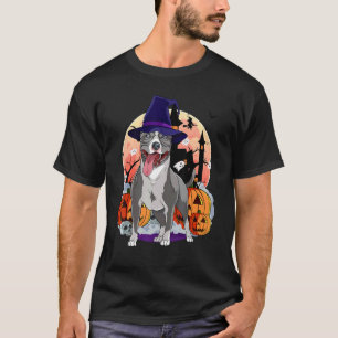 Camiseta Pitbull de Nariz Azul Bruja de Halloween Calabaza