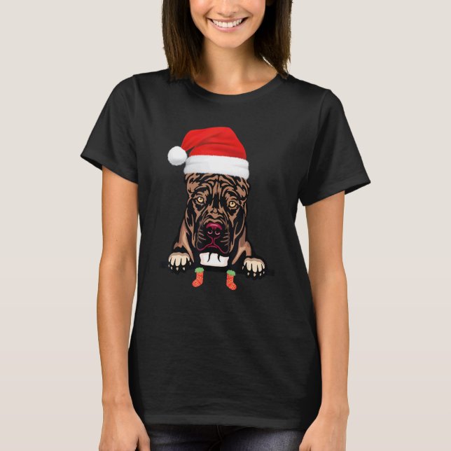 Camiseta pitbull de Navidad con gorro de Santa Navidades (Anverso)