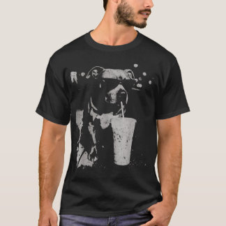 Camiseta Pitbull Divertido Bebiendo Café Helado Perro Vinta