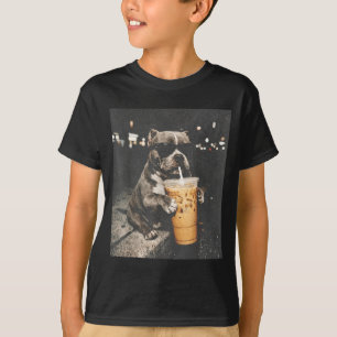 Camiseta Pitbull Divertido con Café Helado Estilo de Vida P