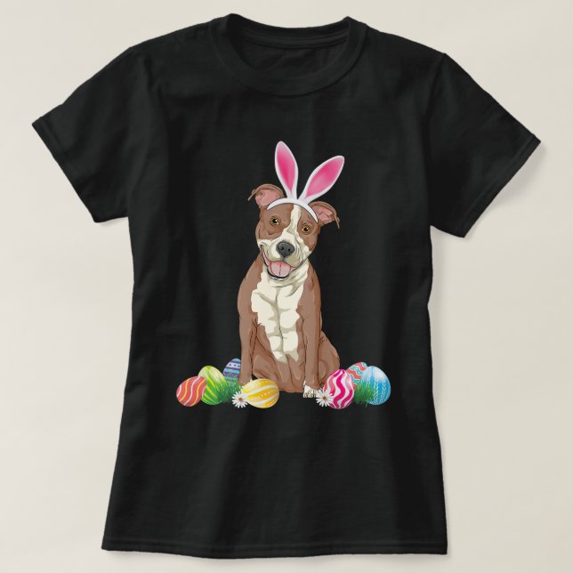 Camiseta Pitbull Dog Easter Day Bunny Eggys Pascua B (Diseño del anverso)