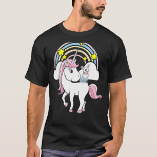 Camiseta Pitbull Dog Riding Unicorn Magnico Rainbow G