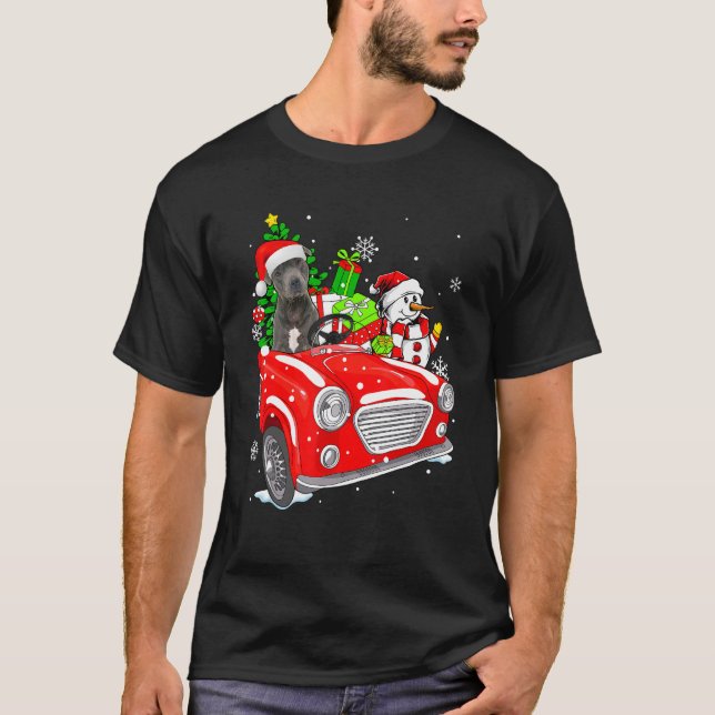 Camiseta Pitbull Dog Santa Hat Red Car Christmas (Anverso)