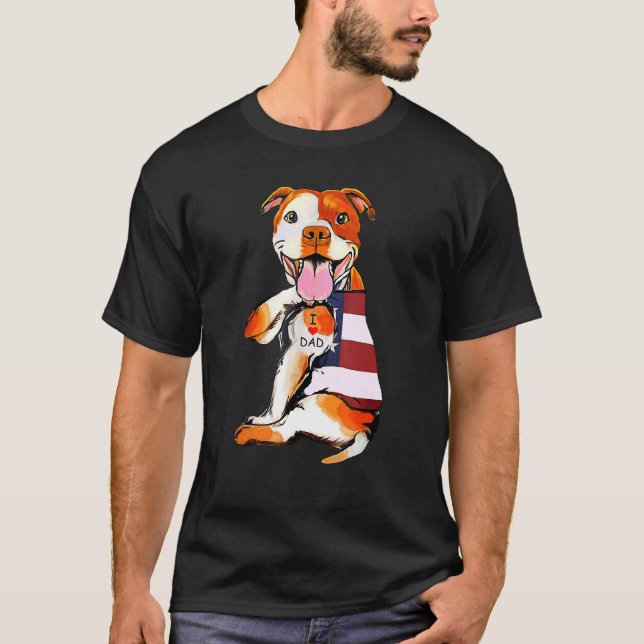 Camiseta Pitbull Dog Tattoo I Love Dad (Anverso)