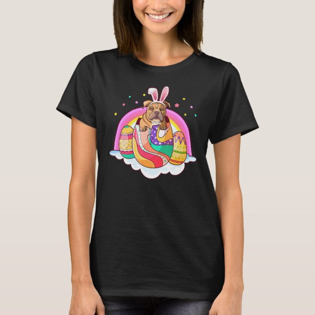 Camiseta Pitbull Easter Bunny Dog Eggs Gracioso Arcoiris (Anverso)
