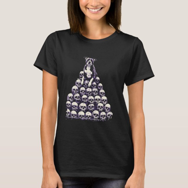 Camiseta Pitbull Esqueleto Perro Gótico Moderno (Anverso)
