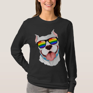 Camiseta Pitbull Face Rainbow Sungafas Gay Pride Lgbt