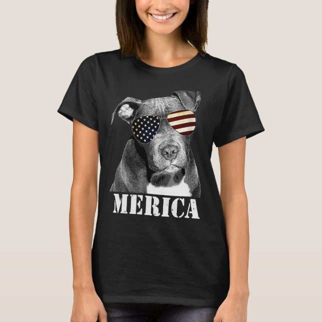 Camiseta Pitbull Funny Patriotic Dog Usa Sun Glasses (Anverso)