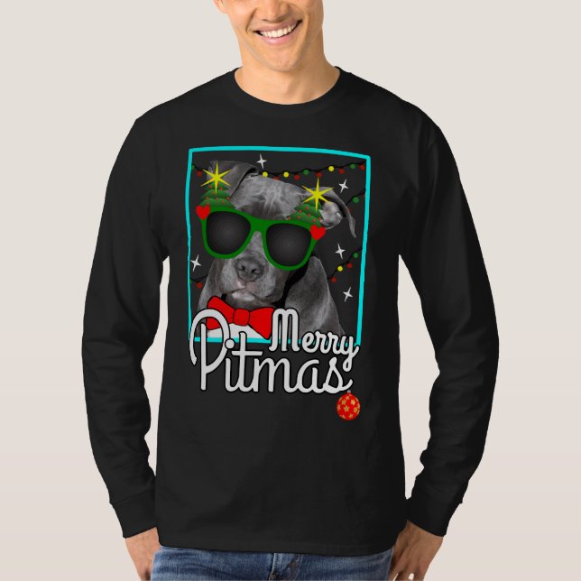 Camiseta Pitbull Funny Pit Bulldog Navidades Merry Pitmas (Anverso)