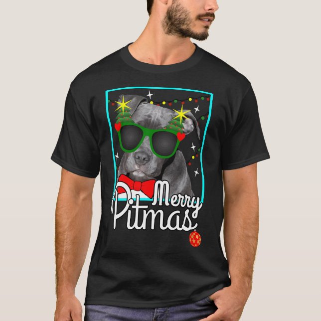 Camiseta Pitbull Funny Pit Bulldog Navidades Merry Pitmas (Anverso)