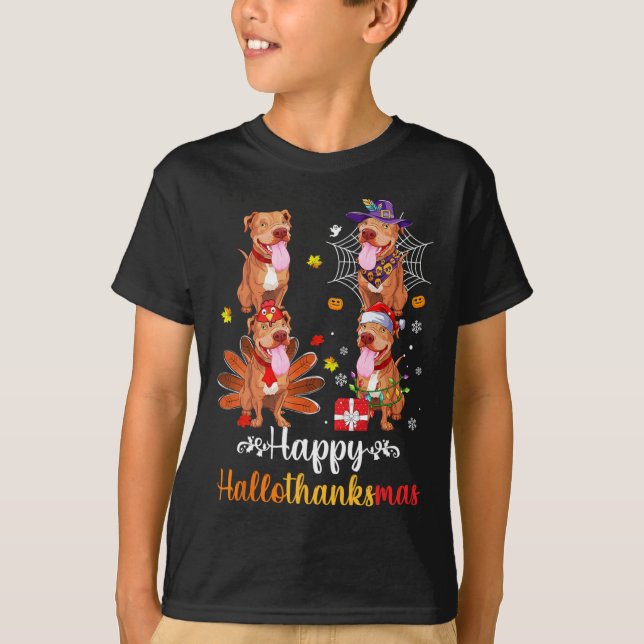 Camiseta Pitbull Lover Halloween Feliz Navidad (Anverso)