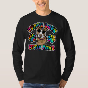 Camiseta Pitbull Lover Peace Love Pittie Paws Cue Tie Dye