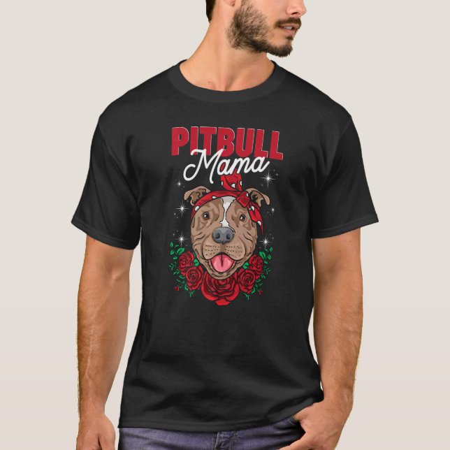 Camiseta Pitbull Mama Con Flores Rojas Pitbull (Anverso)