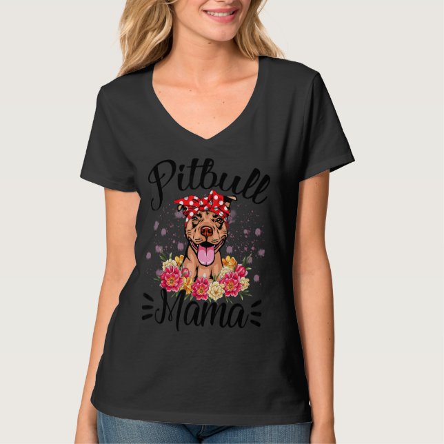 Camiseta Pitbull Mama Florals Cute Dog Mom's Day 2 (Anverso)