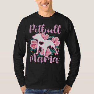 Camiseta Pitbull Mama Pink Flowers Cute Pit Bull Bonito Mom