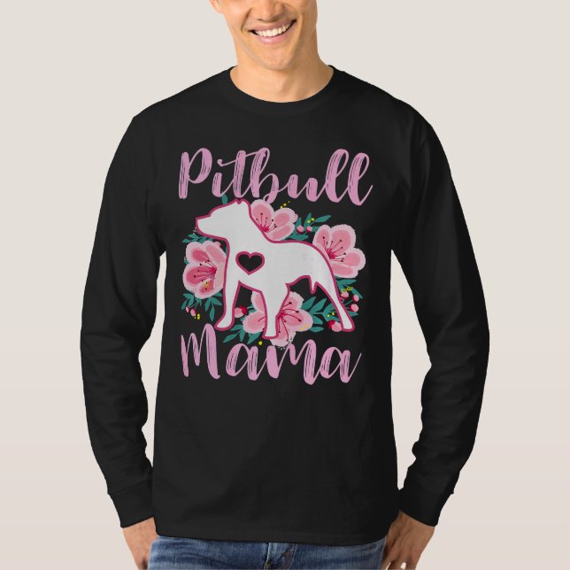 Camiseta Pitbull Mama Pink Flowers Cute Pit Bull Bonito Mom (Anverso)