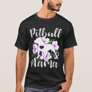 Camiseta Pitbull Mama Purple Flowers Cute Pit Bull Bonito M