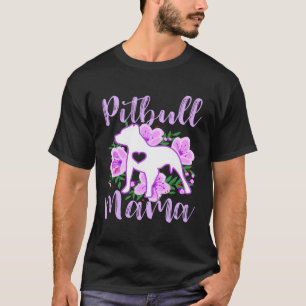 Camiseta Pitbull Mama Purple Flowers Cute Pit Bull Bonito M