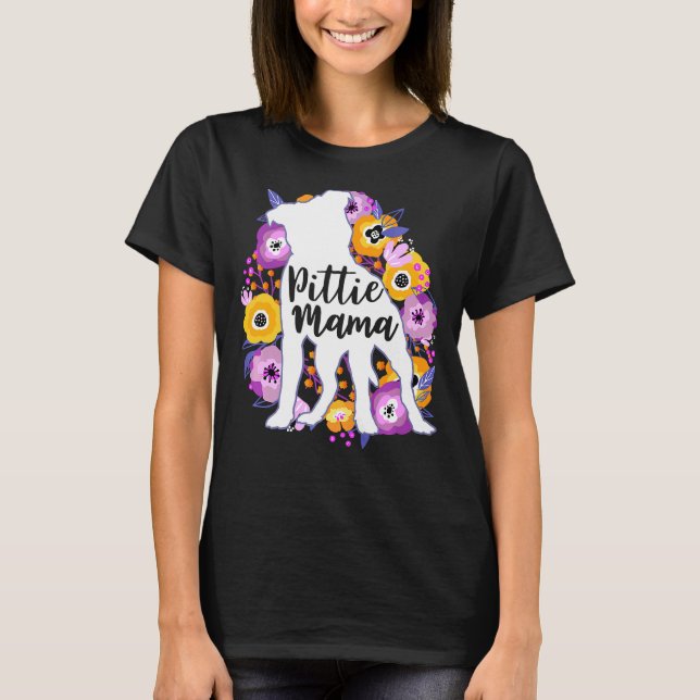 Camiseta Pitbull Mama Purple Flowers Pittie Mom Cute Pit Bu (Anverso)