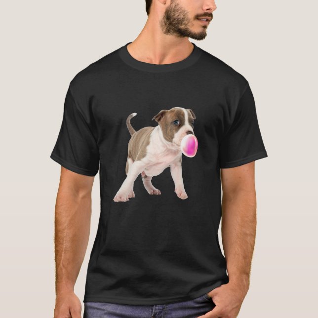 Camiseta Pitbull Masticando Chicle Burbuja Impresión Perro  (Anverso)