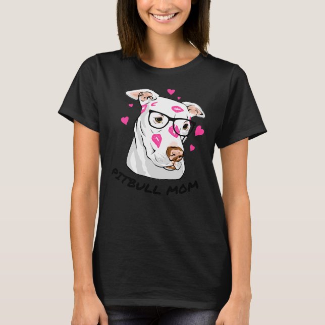 Camiseta Pitbull Mom Besa Usando Gafas (Anverso)