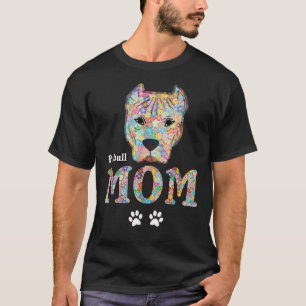Camiseta Pitbull Mom Dog Pit Bull Mother Flores Rosas Masco