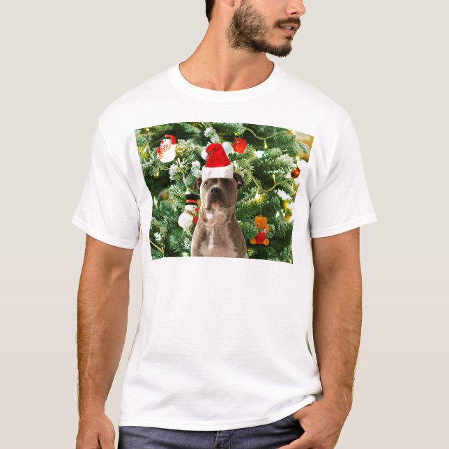 Camiseta Pitbull Perro Árbol de Navidad Ornamentos Snowman (Anverso)