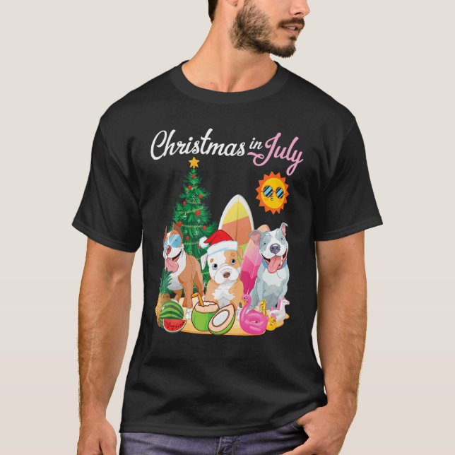 Camiseta Pitbull Perro Feliz Navidad En Julio Papá Mamá Mot (Anverso)