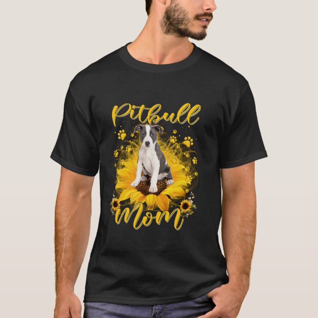 Camiseta Pitbull Perro Mamá con Perro Girasol Paws Madres D (Anverso)