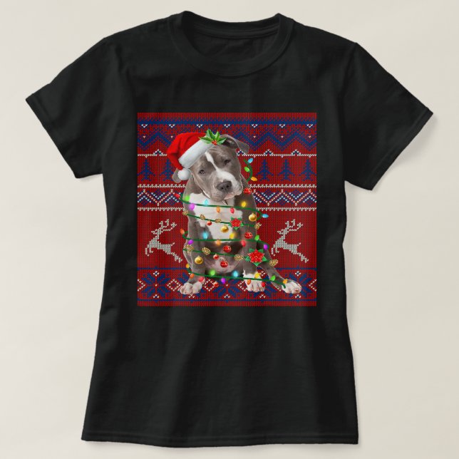 Camiseta Pitbull Perro Santa Pitbull Árbol De Navidad Ilumi (Diseño del anverso)