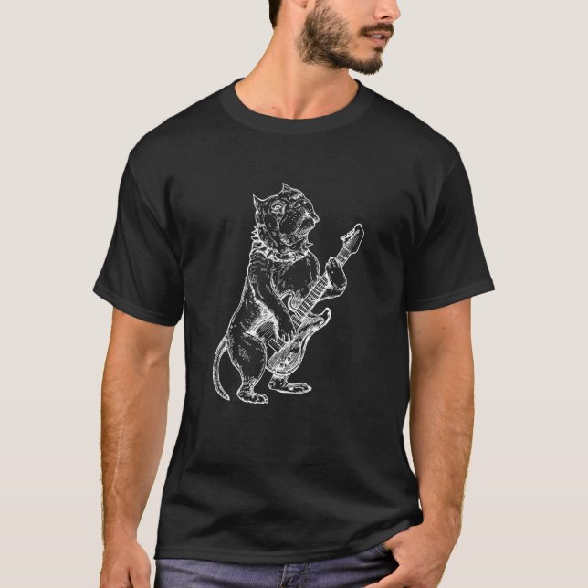 Camiseta Pitbull Playing Guitar Dog Guitarist Animal Rock M (Anverso)