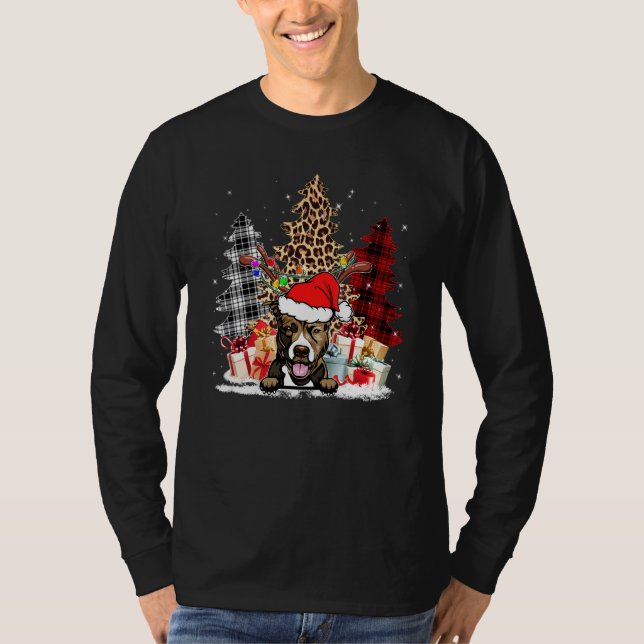 Camiseta Pitbull Santa Hat Light Buffalo Plaid Leopard Xmas (Anverso)
