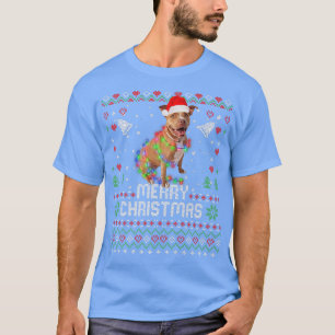 Camiseta Pitbull Santa Hat Perro Árbol de Navidad Luces Fie