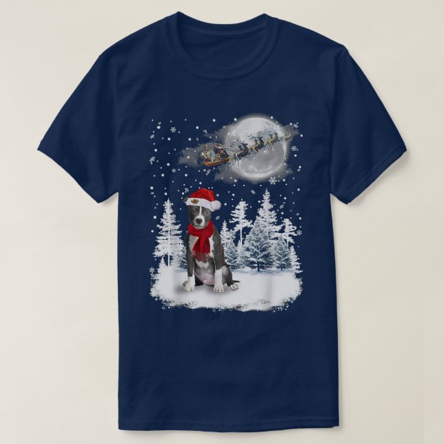Camiseta Pitbull Sobre Navidades De Nieve Iluminan A Santa  (Diseño del anverso)