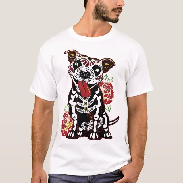 Camiseta Pitbull Sugar Skull para mujeres, hombres Pitbull  (Anverso)