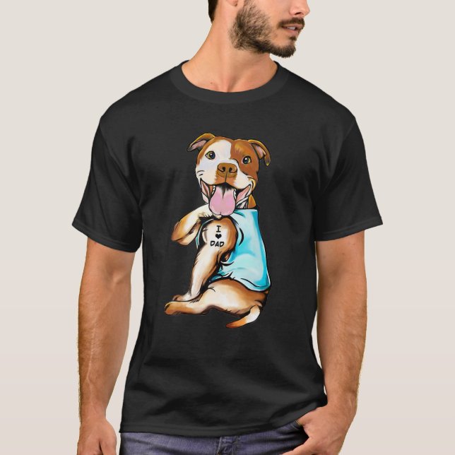 Camiseta Pitbull Tattoos que amo a mi papá sentando regalo  (Anverso)