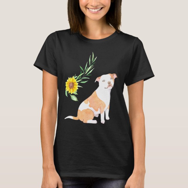 Camiseta Pitbull Terrier Dog Puppy Love Sunflower Planta Le (Anverso)