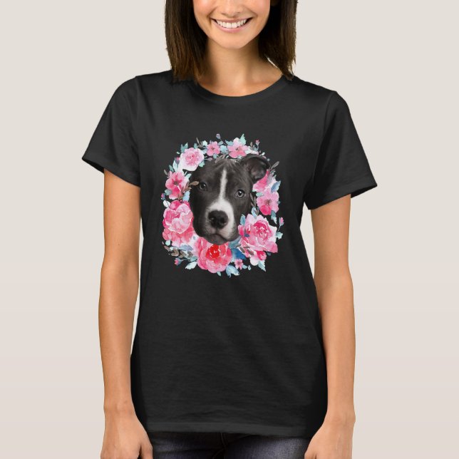 Camiseta Pitbull Terrier Floral Wreath para Perro Mamá Perr (Anverso)